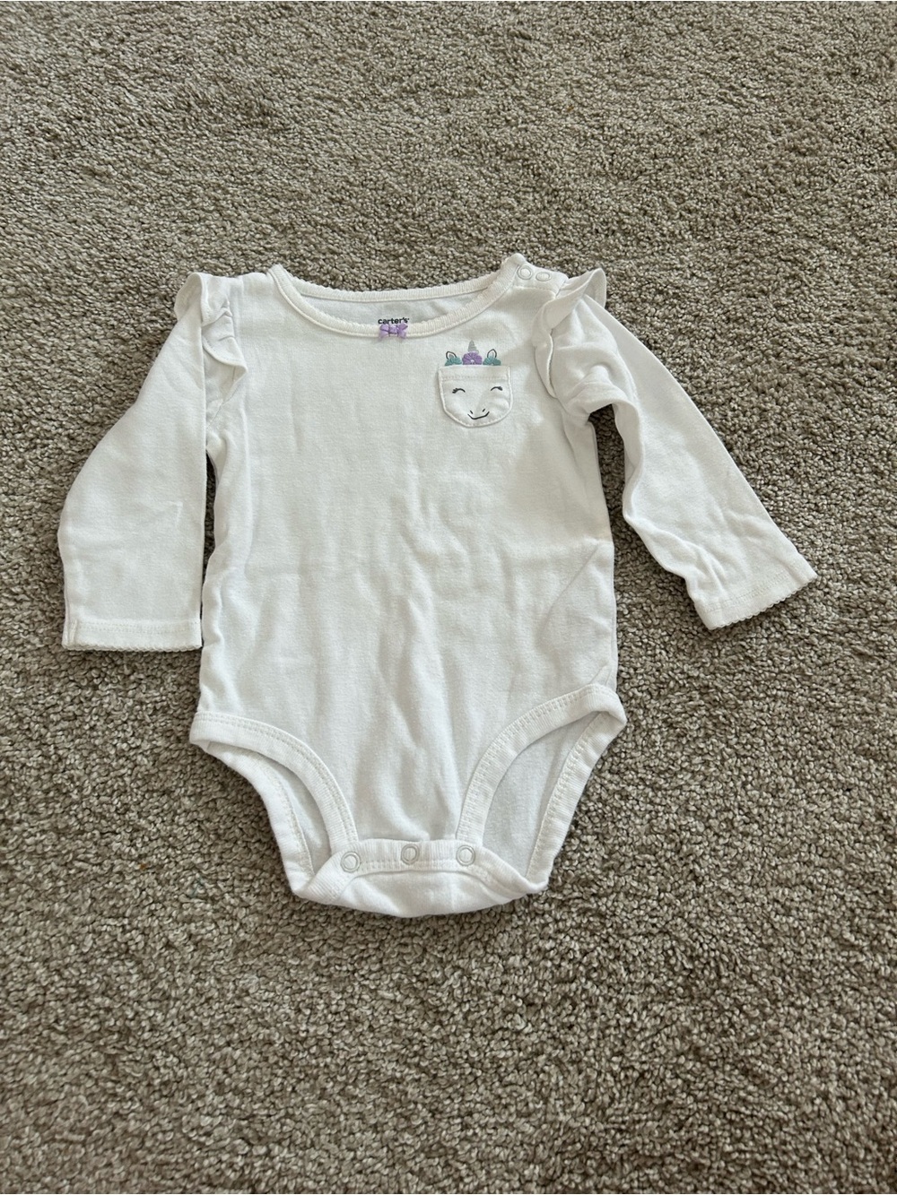 Carter's 9 Month White Long Sleeve Bodysuit with Unicorn Pocket